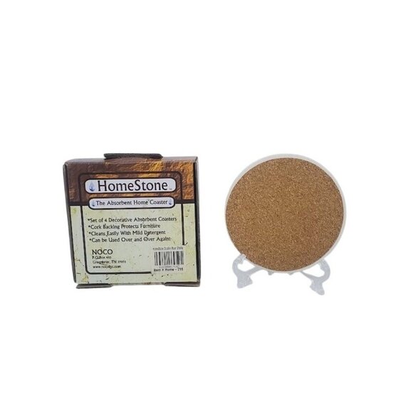 HomeStone Absorbent Coaster Set Of 4 Double Moon Shells Design Cork Backing - Picture 2 of 3